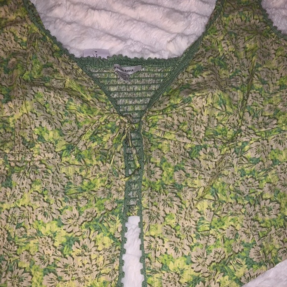American Eagle Outfitters Green Floral Lace-Up Tank - Picture 2 of 4